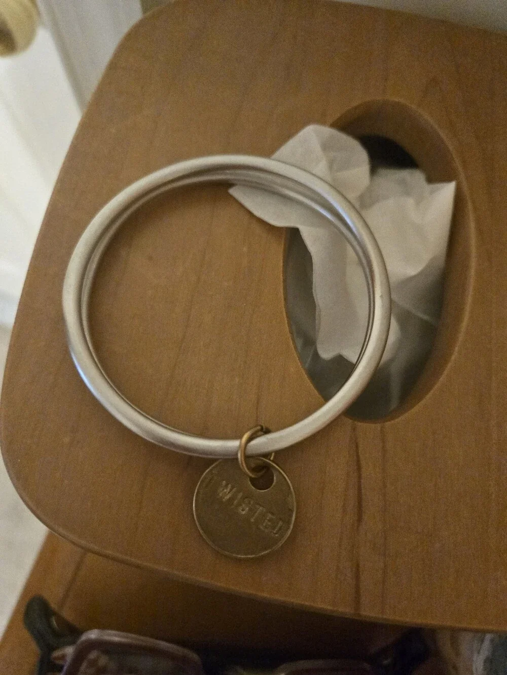 Twisted Silver Mixed Metal Bangle - Silver With Gold Tag